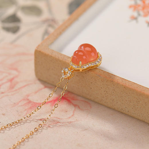 【福禄如意】S925纯银镀金水红玛瑙福禄葫芦如意吊坠【CW-DZ07235】 商品图2