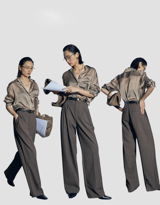 松露灰棕多层打褶阔腿西裤 温柔灰调清冷西装裤 高智感拿捏得刚刚好 三道褶设计 自带复古书卷气 精致 TR 面料 超好打理 商品图2