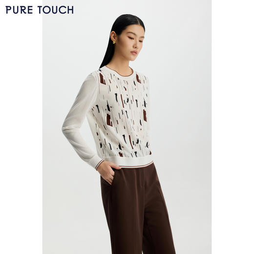 商场同款PURE TOUCH女装26春夏新款印花长袖上衣针梭拼接蚕丝衬衫 商品图4