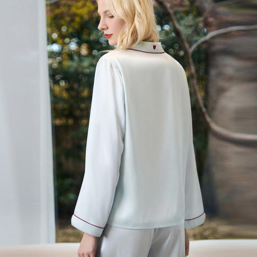 Solo seta22姆米玻尿酸真丝睡衣套装桑蚕丝长袖长裤刺绣家居服 商品图2