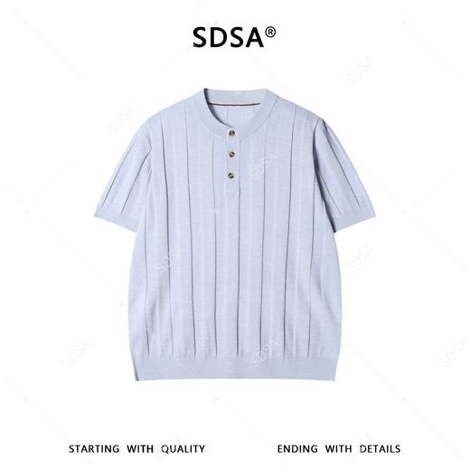 99012SDSA男装2026新款高贵轻奢韩系竖条纹亨利领针织短袖T恤百搭透气 商品图1