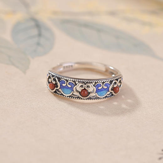 【允福】S925纯银南红玛瑙珐琅如意圆珠戒指【CW-JZ07635】 商品图2