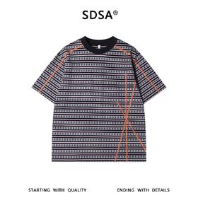 SDSA男装2026新款高贵轻奢潮牌十字条纹圆领短袖T恤明线设计百搭