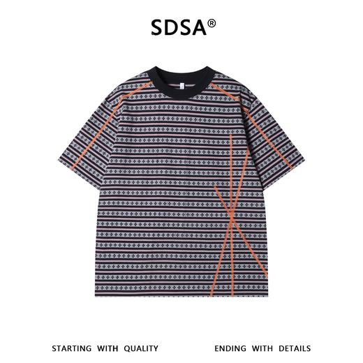 SDSA男装2026新款高贵轻奢潮牌十字条纹圆领短袖T恤明线设计百搭 商品图0