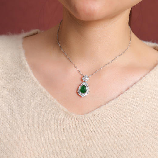 【福禄岁岁】S925纯银绿翡翠福禄葫芦镶嵌吊坠【CW-DZ07110】 商品图3