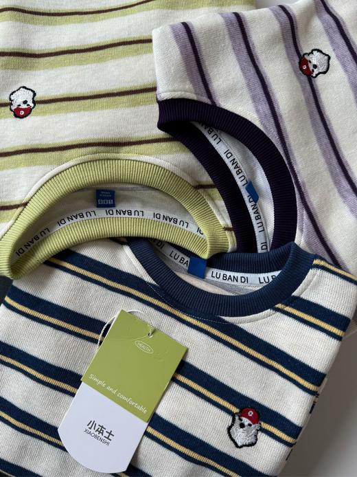 【儿童服饰丨吾家儿童litte ben雪花棉条纹打底】采用柔软亲肤的雪花棉材质，轻薄透气，经典的条纹元素，搭配宽松版型，舒服又耐看，上身慵懒感满满，单穿叠穿都好看 商品图3