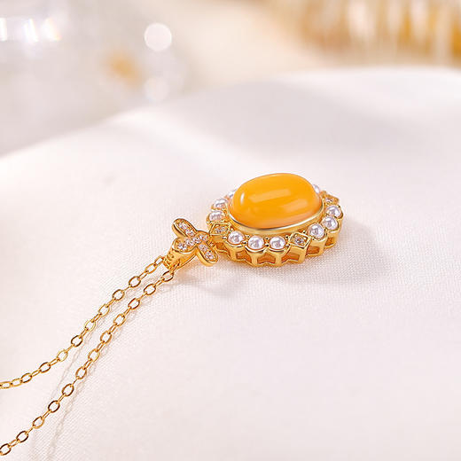 【吉庆有余】S925纯银镀金蜜蜡珍珠蛋面吊坠【CW-DZ07153】 商品图2