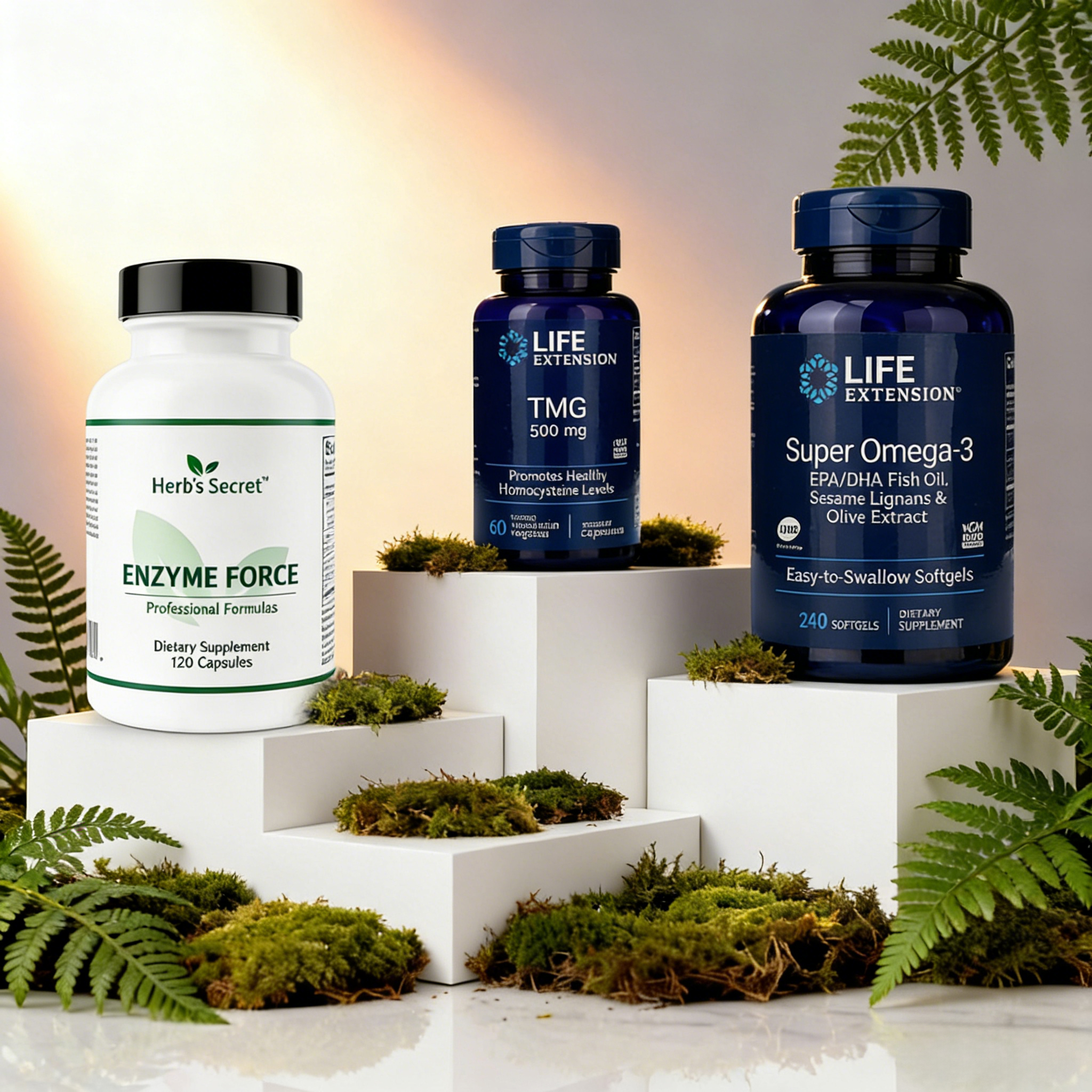 心血脑活力营养套装｜Herb'’s secret 消化酶120粒+Life Extension TMG甜菜碱60粒+Life Extension 鱼油 240粒