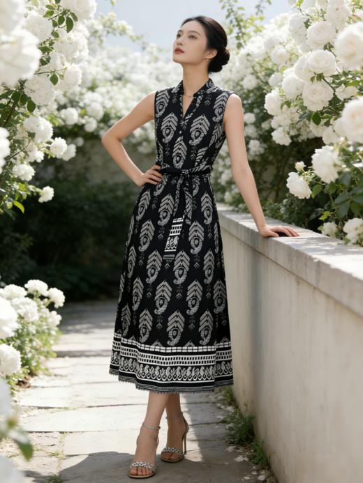 SC2S60_漆黑色_连衣裙_夏季_立领无袖V门襟系带收腰民_高级女装_BERNIEELEN 伯妮斯茵 商品图0