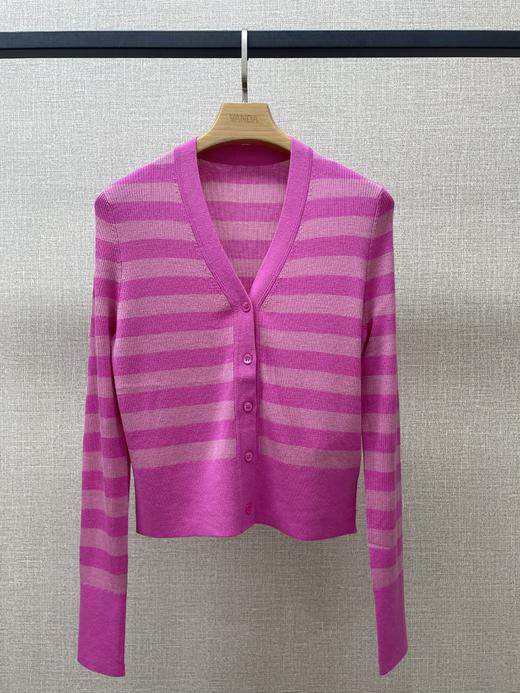 精纺羊毛条纹V领开衫 商品图0