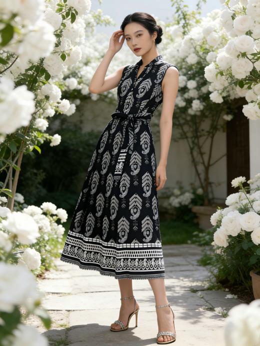 SC2S60_漆黑色_连衣裙_夏季_立领无袖V门襟系带收腰民_高级女装_BERNIEELEN 伯妮斯茵 商品图1