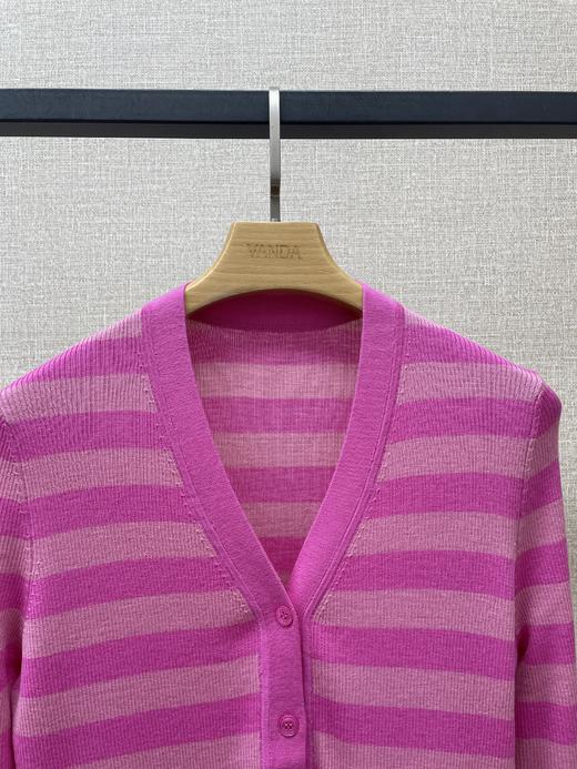 精纺羊毛条纹V领开衫 商品图1