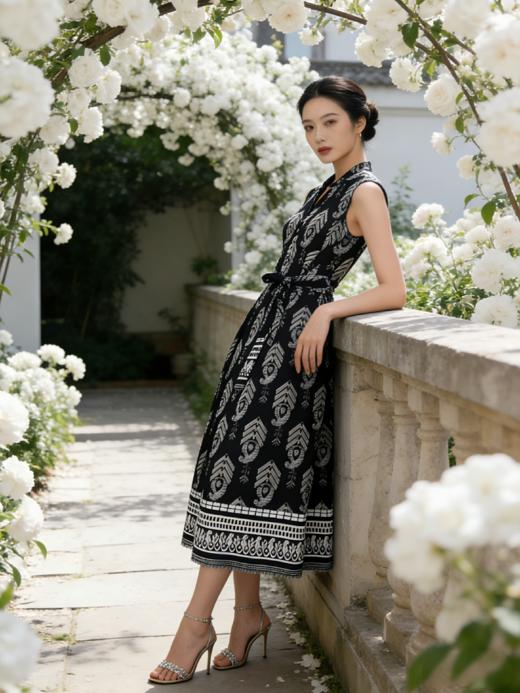 SC2S60_漆黑色_连衣裙_夏季_立领无袖V门襟系带收腰民_高级女装_BERNIEELEN 伯妮斯茵 商品图2