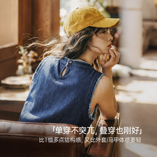 马登日系复古宽松叠单外穿牛仔马甲外套无袖坎肩背心上衣女士春夏 商品图4