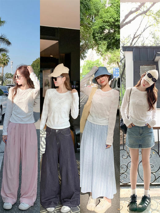 <曾小咸推荐>韩系蝴蝶结修身长袖t恤上衣 商品图5