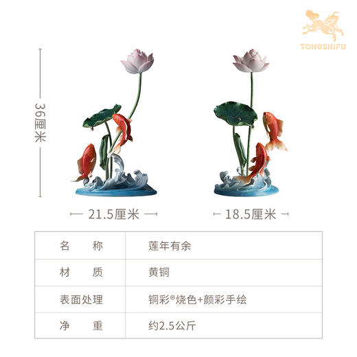 铜师傅《莲年有余》中式铜鱼莲花摆件 家居创意装饰乔迁新居礼物 商品图5