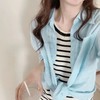 F031884春夏新款苎麻棉宽松排扣轻薄通透苎麻薄荷Baby蓝衬衫 商品缩略图7