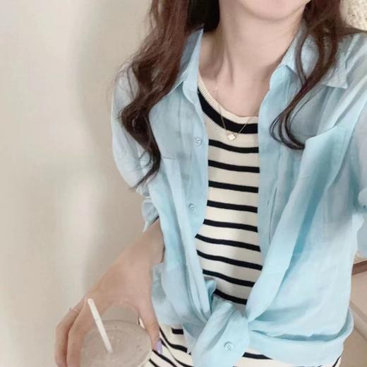 F031884春夏新款苎麻棉宽松排扣轻薄通透苎麻薄荷Baby蓝衬衫 商品图7