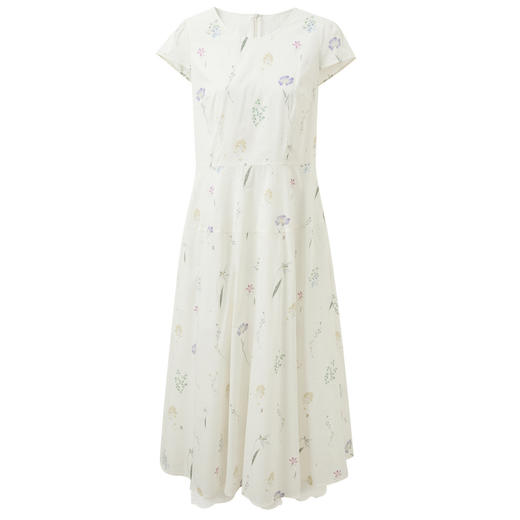 【100棉】三彩2026夏季新款圆领高腰印花连衣裙A字花边长裙短袖M 商品图4