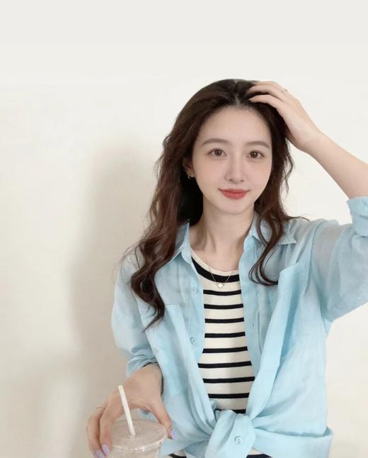 F031884春夏新款苎麻棉宽松排扣轻薄通透苎麻薄荷Baby蓝衬衫 商品图13