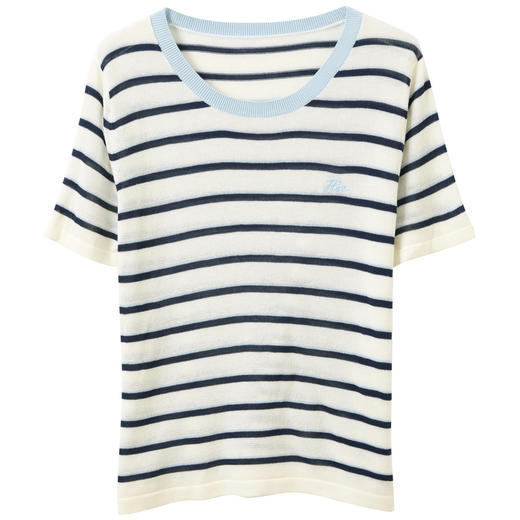 【莱赛尔】三彩2026夏季新款条纹短袖针织衫圆领套头小衫上衣M 商品图4