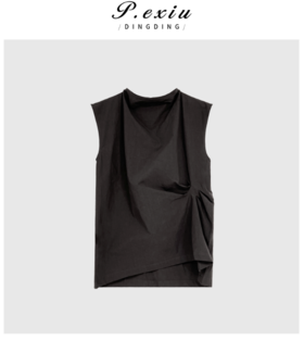 03-3潘依绣丁丁宠粉夏季新款设计感不规则扭结立领无袖上衣Z1140