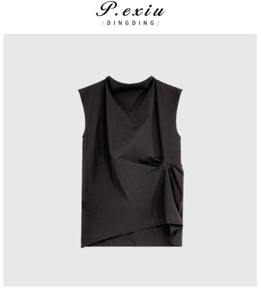 03-3潘依绣丁丁宠粉夏季新款设计感不规则扭结立领无袖上衣Z1140 商品图0