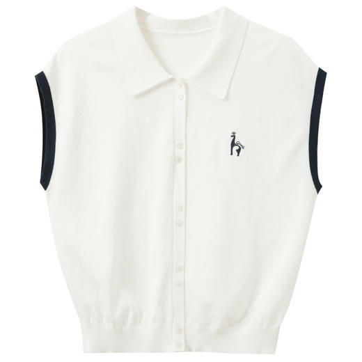 【莱赛尔】三彩2026夏季新款翻领针织衫休闲小开衫短袖绣花上衣M 商品图4