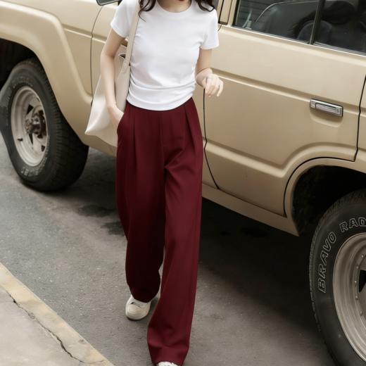 下单3-7天发货！ LONGNVFAIR 牛仔天丝棉安可拉红阔腿裤 高腰阔腿版型 显瘦显高 材质软fufu 藏肉显腿长 商品图3