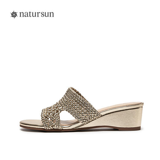 【上新】natursun时尚编织镂空坡跟拖鞋女2026新款夏季懒人舒适一字拖凉鞋N26325266 商品图2