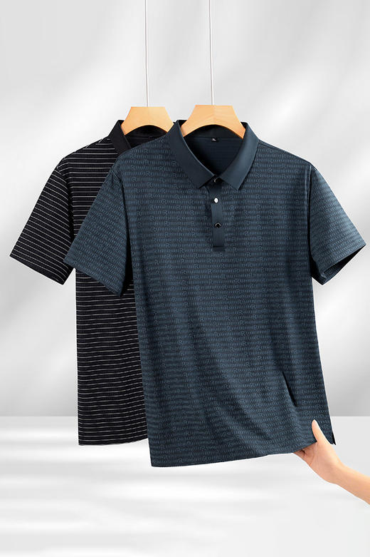 【DK】大依优型大码男装夏季商务休闲条纹POLO衫短袖冰丝透气短袖上衣 商品图5