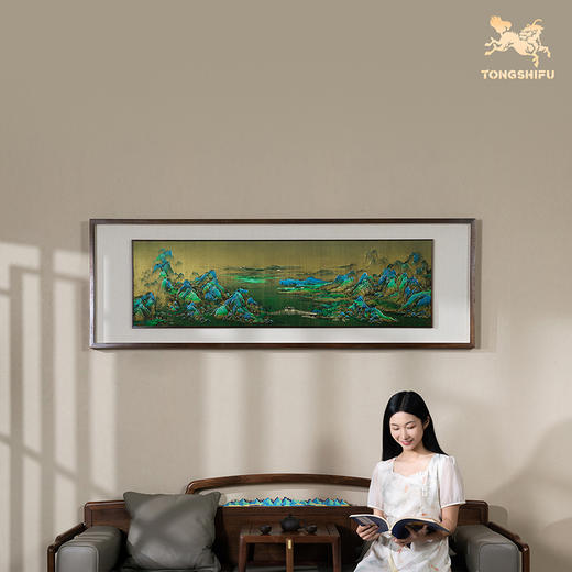 铜师傅 手工錾刻 铜雕画《千里江山（悬浮框）》玄关中式装饰挂画 商品图3