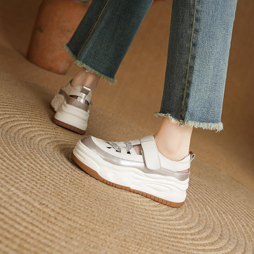 【预售7天】厚底增高编织镂空透气休闲鞋魔术贴单鞋MLD&A229 商品图6