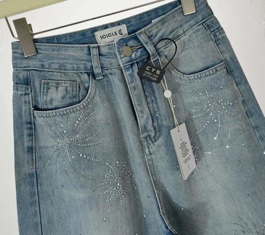 F031816蓝色烟花烫钻阔腿牛仔裤女春季新款高腰宽松显瘦直筒拖地裤 商品图2