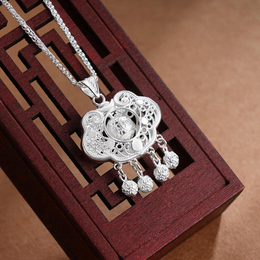 子佩集S990银【福慧齐臻】套链项链【MXDZ026】纯银花丝锁四个球2509 商品图0