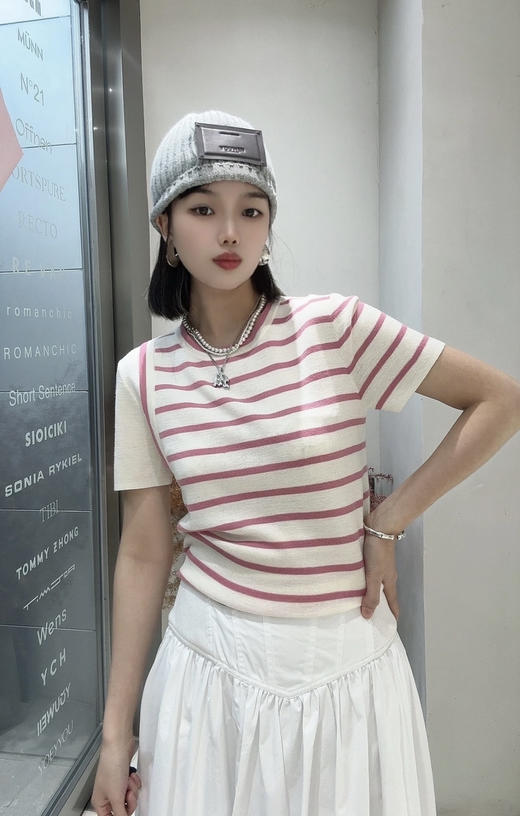 原单新款撞色条纹针织上衣 商品图2