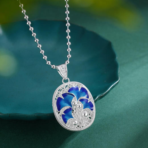 子佩集S990银【银杏寄情】情侣套链项链【DSDZ005】原创作品花丝珐琅彩双面吊坠2509 商品图6