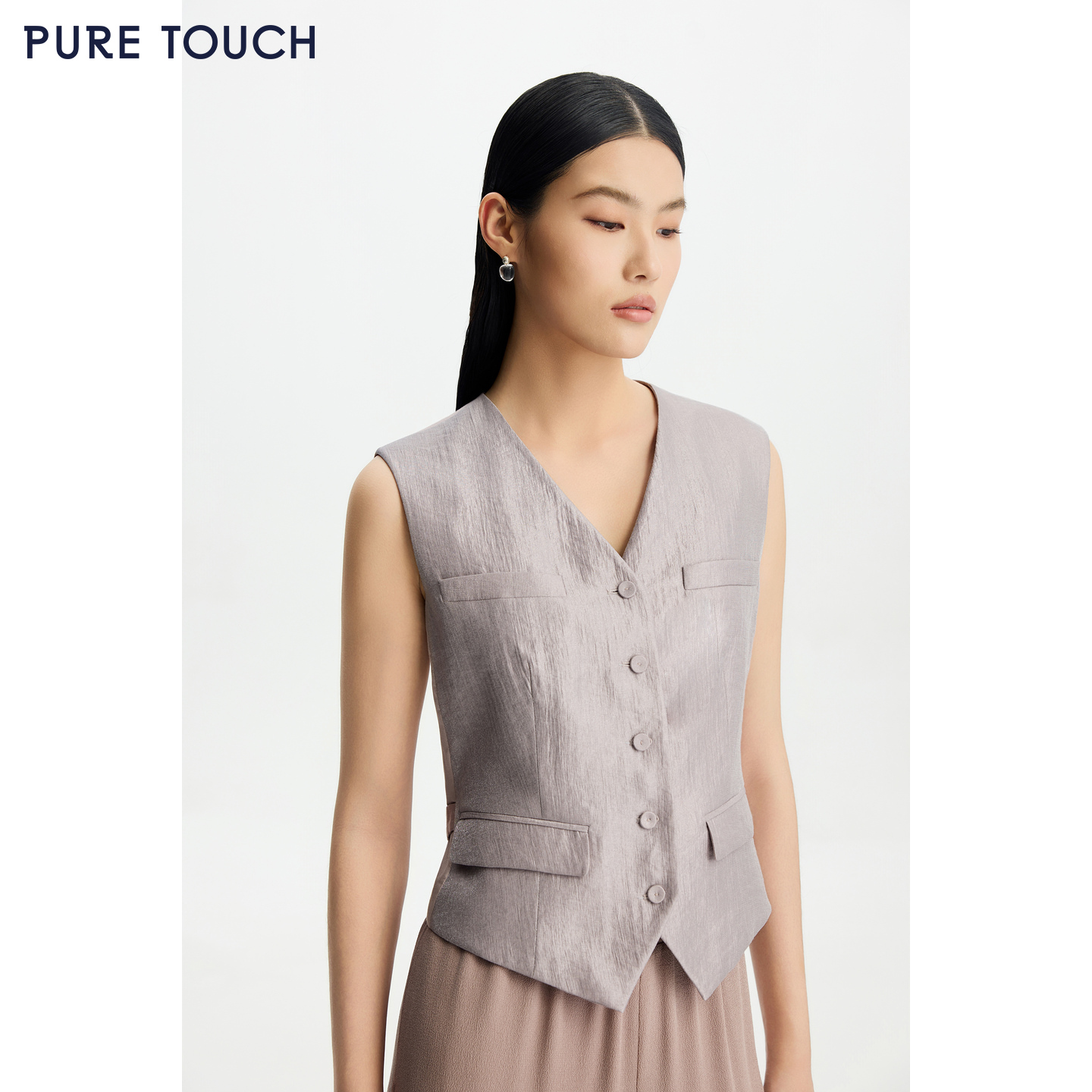 PURE TOUCH女装26春夏新款西装马甲珠光微闪收腰马夹无袖短上衣