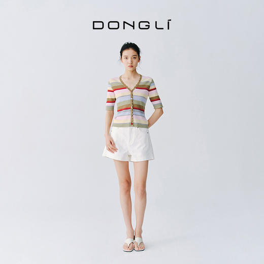 东黎 • 万物复苏 一目彩虹 山羊绒桑蚕丝 女士春夏V领半袖开衫 6050 商品图2