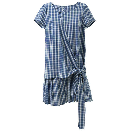 【100棉】三彩2026夏季新款格纹连衣裙不规则百褶A字裙宽松M 商品图4