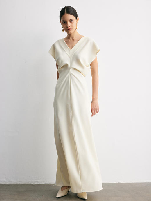 YANYI CHANG｜91830070 大V领立裁收腰连衣裙 [ 奶油黄 ] 商品图3