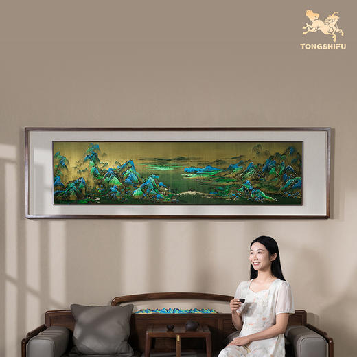 铜师傅 手工錾刻 铜雕画《千里江山（悬浮框）》玄关中式装饰挂画 商品图6