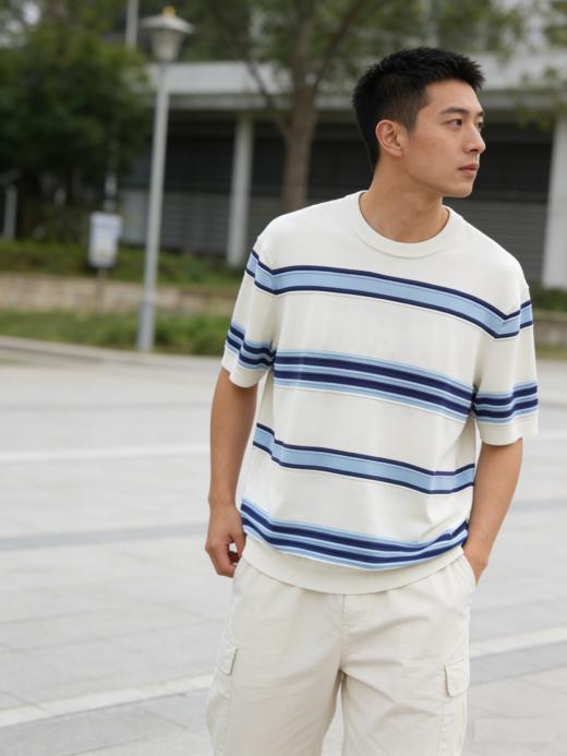 G2000男装SS26商场新款【BLACK】【可机洗】条纹针织短袖T恤衫61471044 商品图0