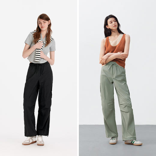 森马休闲裤女夏肌理凉感防晒宽松打褶工装裤松弛感潮酷街头阔腿裤 商品图4