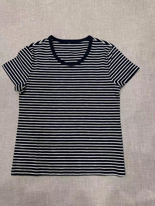 F0318116春夏新款棉氨混纺竹节棉T贝壳扣撞色条纹T恤 商品图5