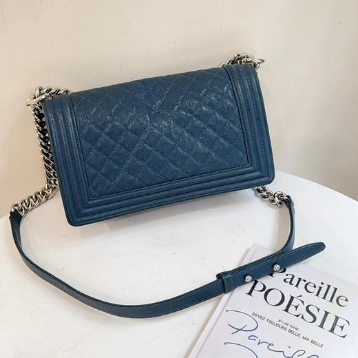 Chanel leboy 中号 蓝银 荔枝纹牛皮 斜挎包 商品图1