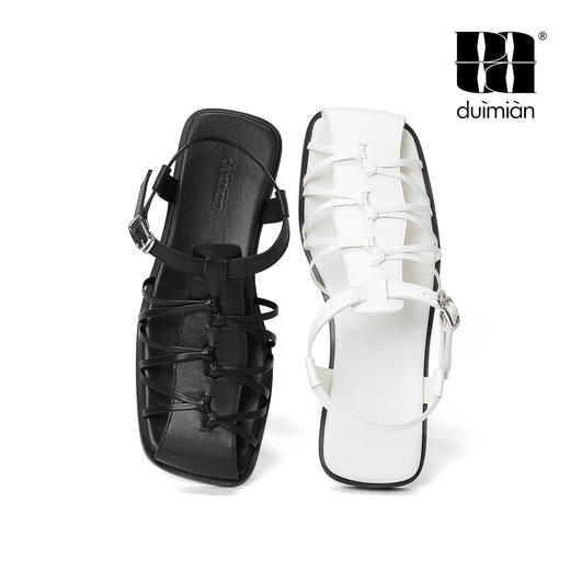 duimian对面「藤迹」黑色/白色罗马凉鞋 商品图4