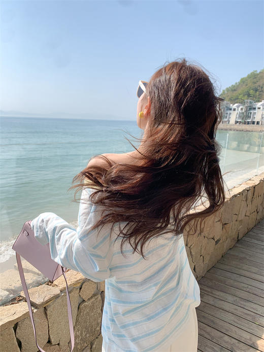 <曾小咸推荐>宽松防晒长袖t恤条纹上衣【预售3-15天发货】 商品图8