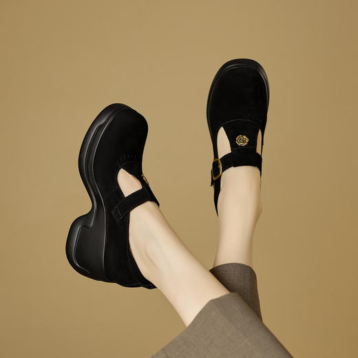 【预售5天】厚底真皮复古防水台山茶花圆头增高舒适学院风松糕鞋YJY&K20-6 商品图5