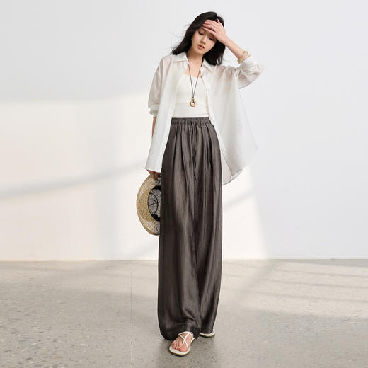 【醋酸休闲裤】三彩2026春季新款长裤宽松阔腿裤高腰垂感显瘦M 商品图3